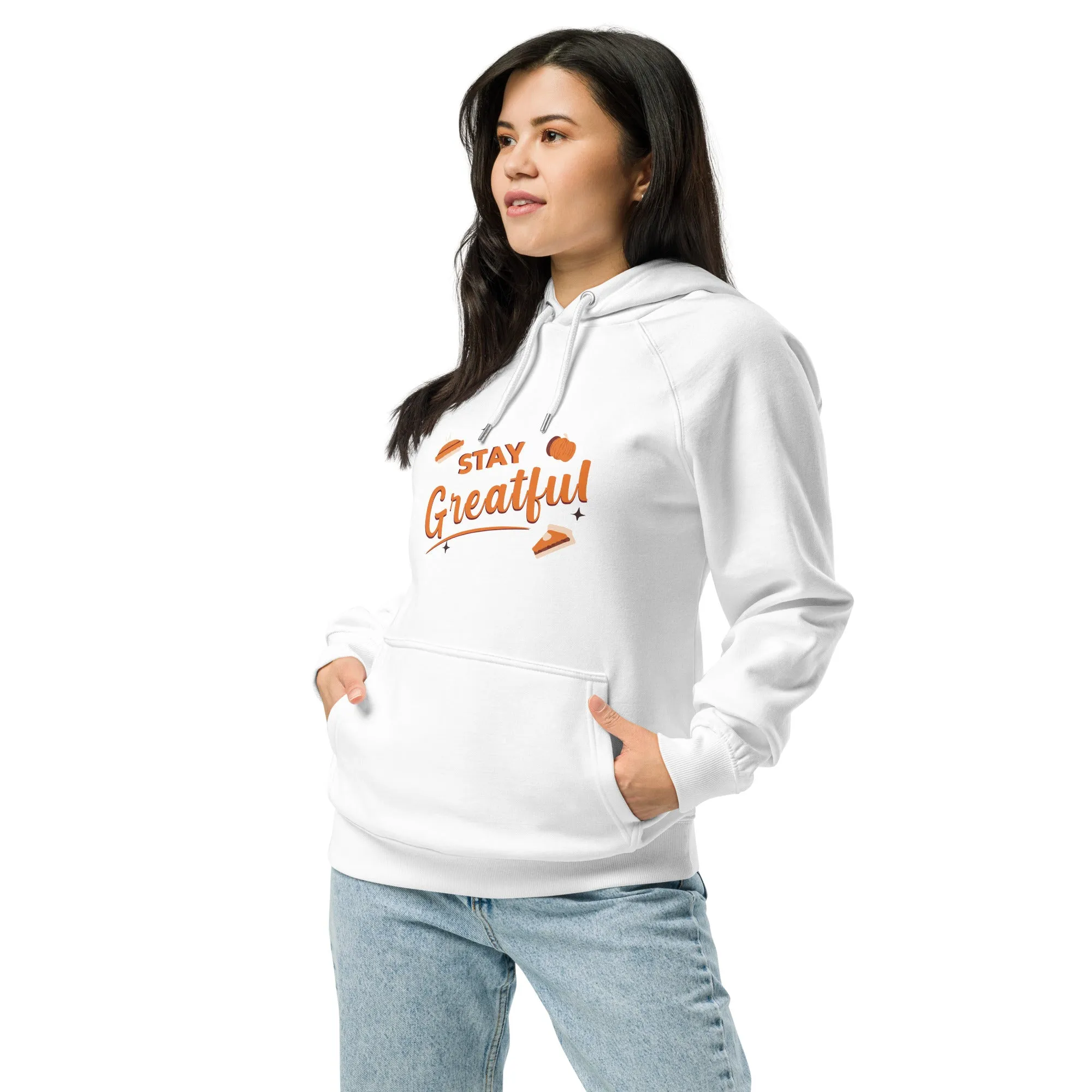 Grateful Thankful And Stuffed Graphic Women Eco Raglan Hoodie