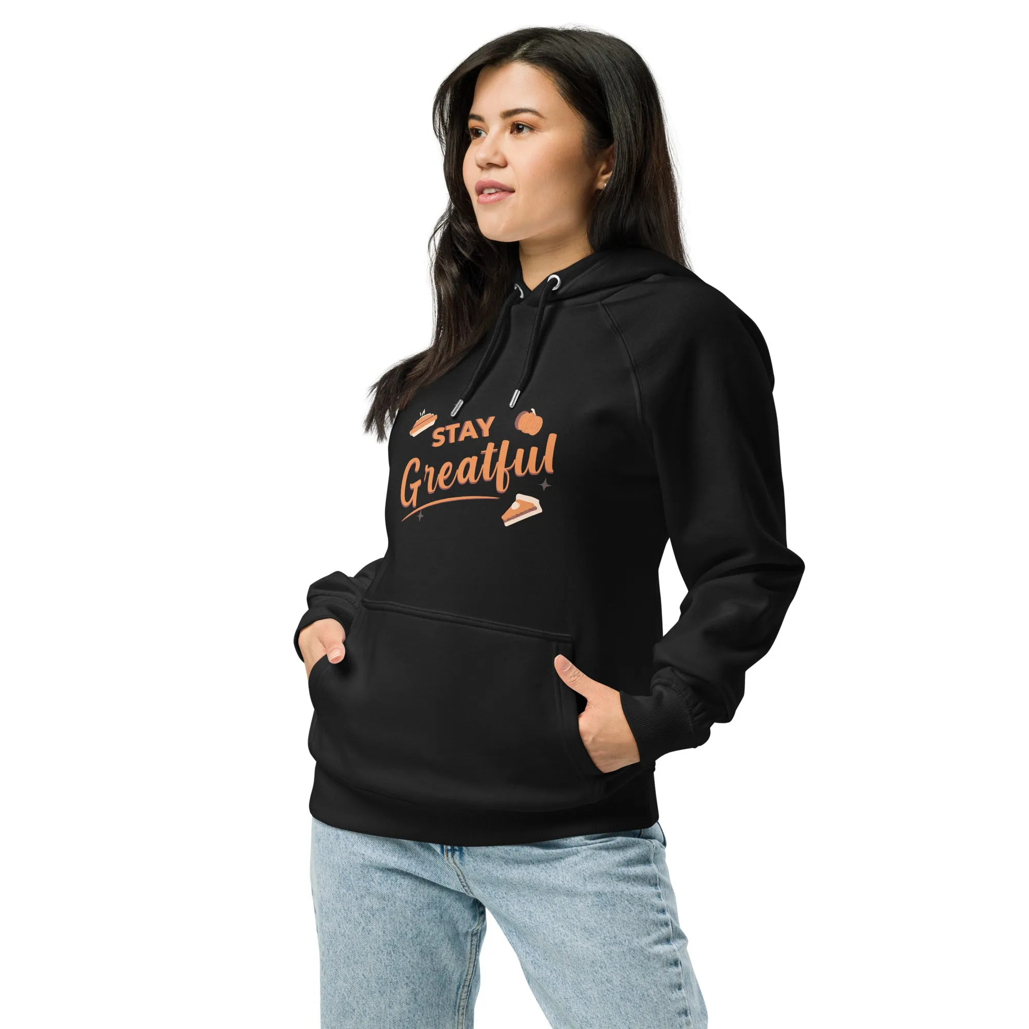 Grateful Thankful And Stuffed Graphic Women Eco Raglan Hoodie