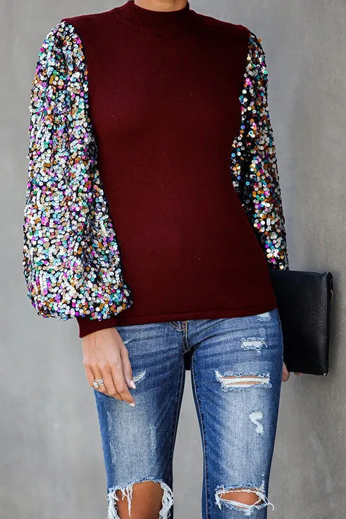 Holiday Ready Colorful Sequins Knit Top