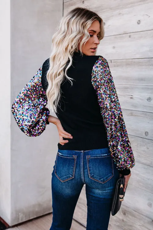 Holiday Ready Colorful Sequins Knit Top