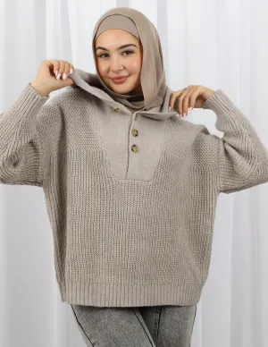 Hooded Shell Button Knit Top