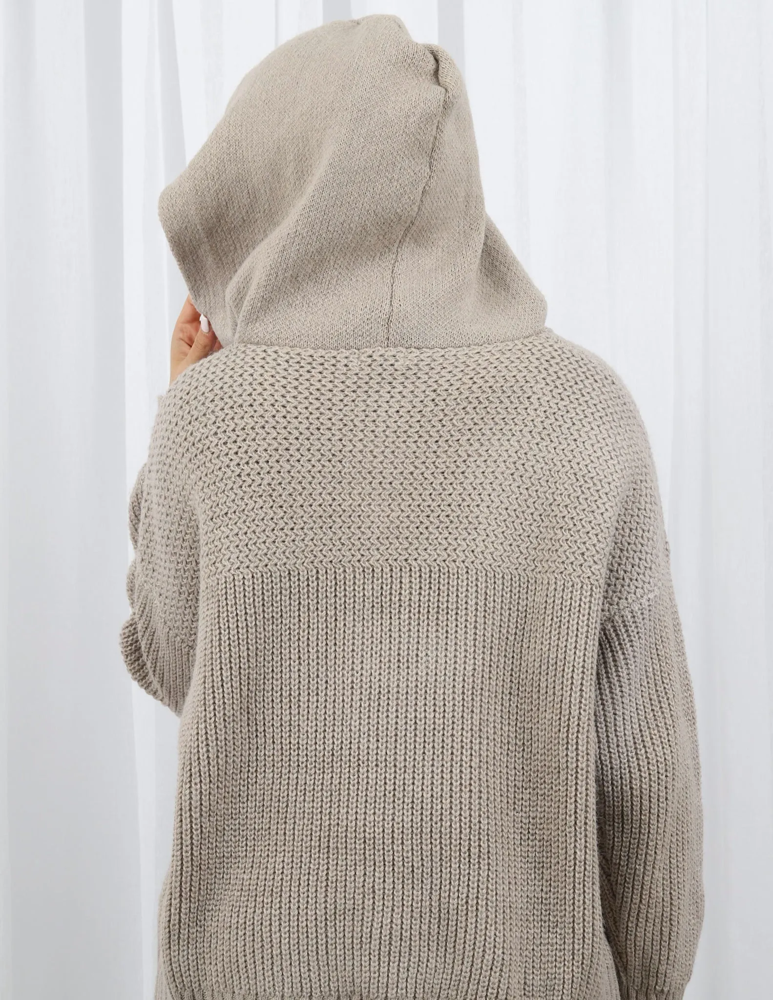 Hooded Shell Button Knit Top