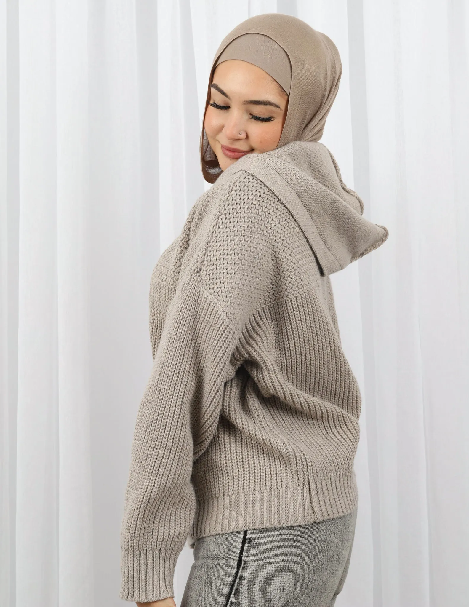 Hooded Shell Button Knit Top