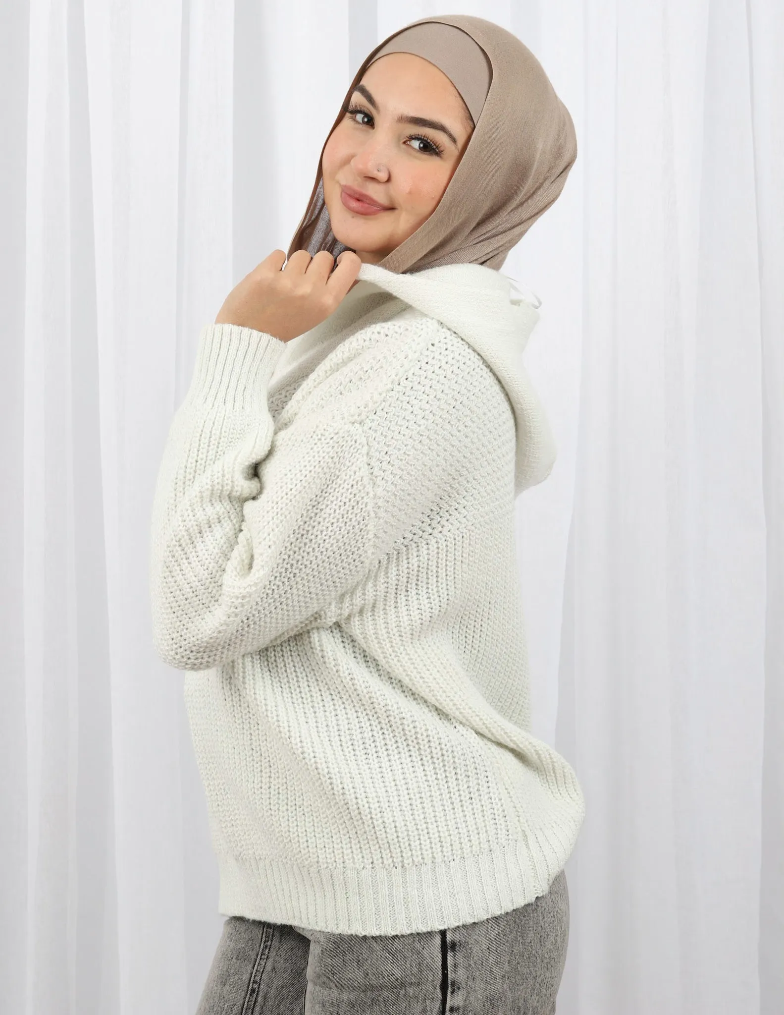 Hooded Shell Button Knit Top