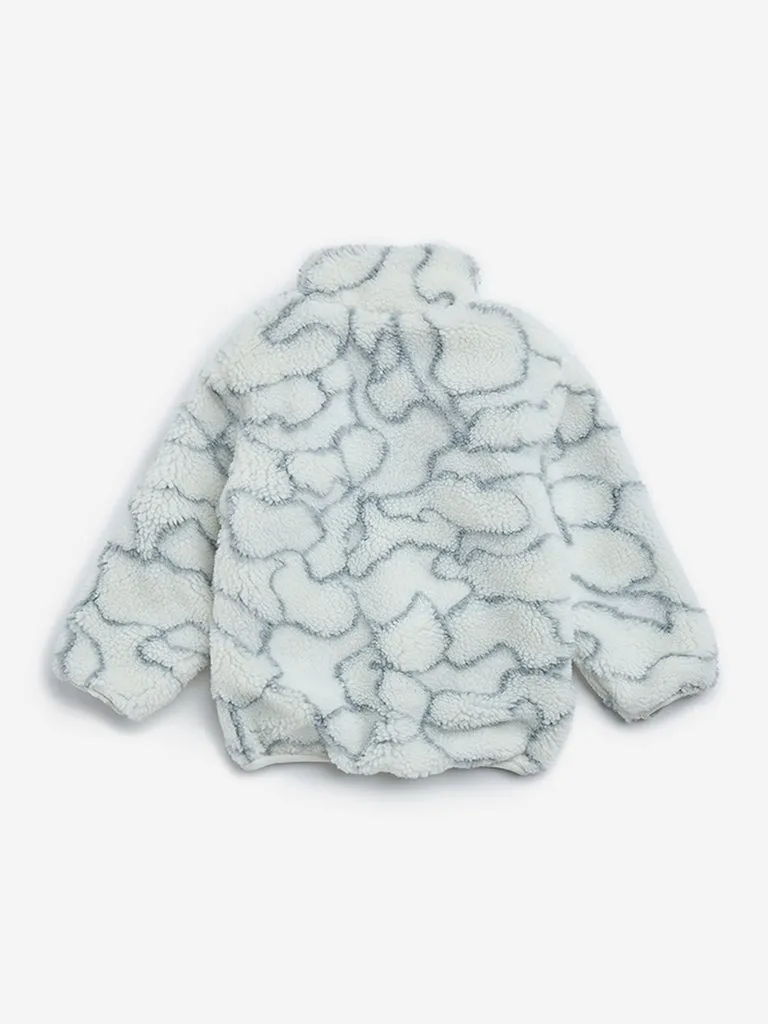 HOP Kids Grey Printed Fleece Jacket