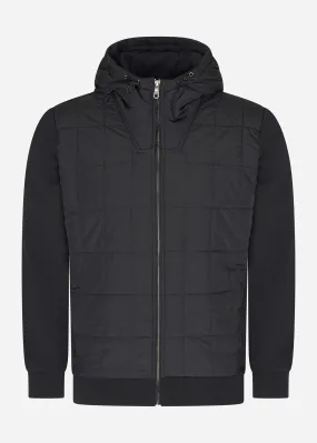 Hybrid quilted zip through hoodie - jet black