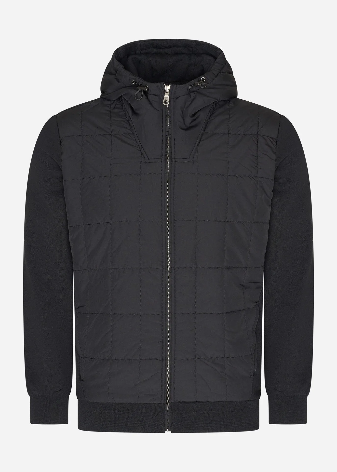 Hybrid quilted zip through hoodie - jet black