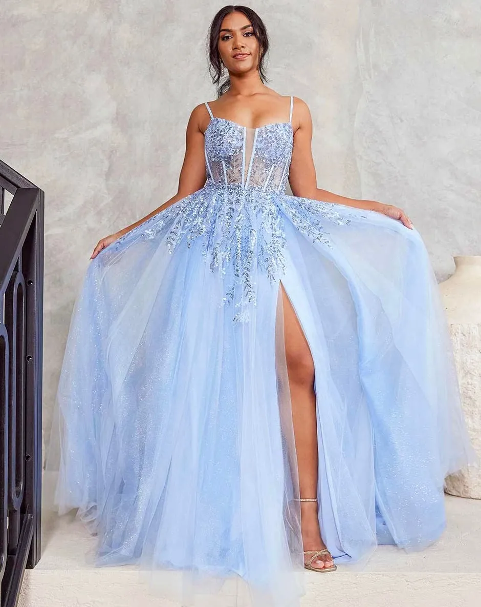 Iris Corset Lace Gown - Icy Blue