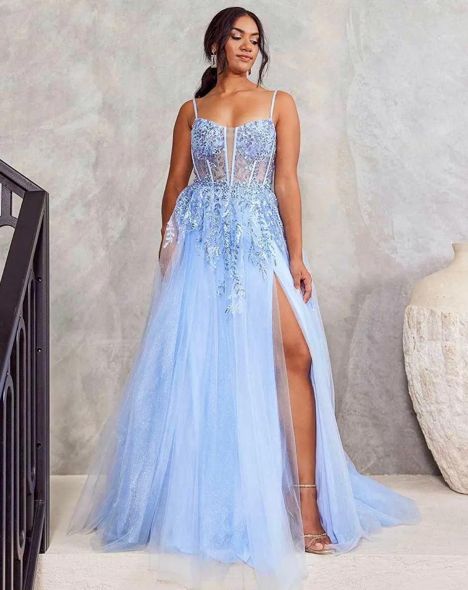 Iris Corset Lace Gown - Icy Blue