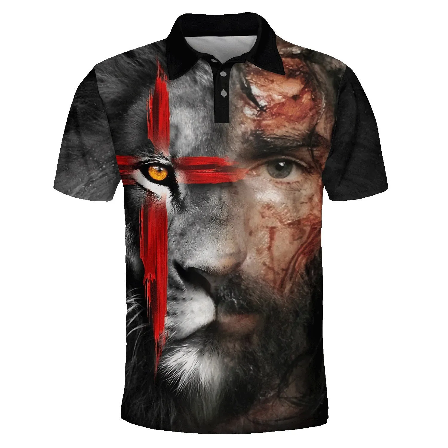 Jesus And Lion Potrait Polo Shirt - Christian Shirts & Shorts