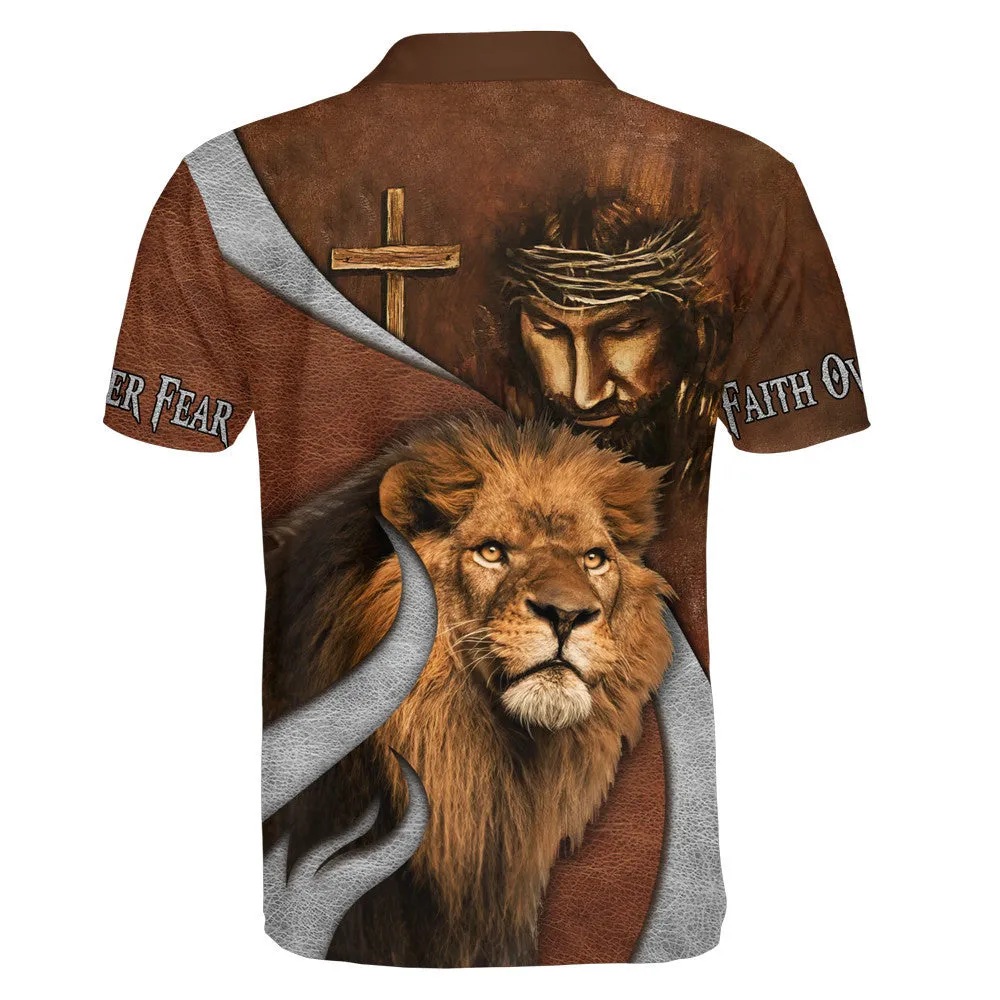 Jesus Christ And Lion Polo Shirt - Christian Shirts & Shorts