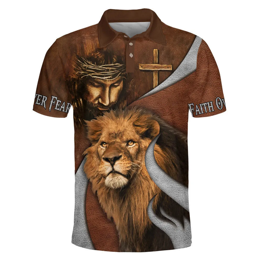 Jesus Christ And Lion Polo Shirt - Christian Shirts & Shorts