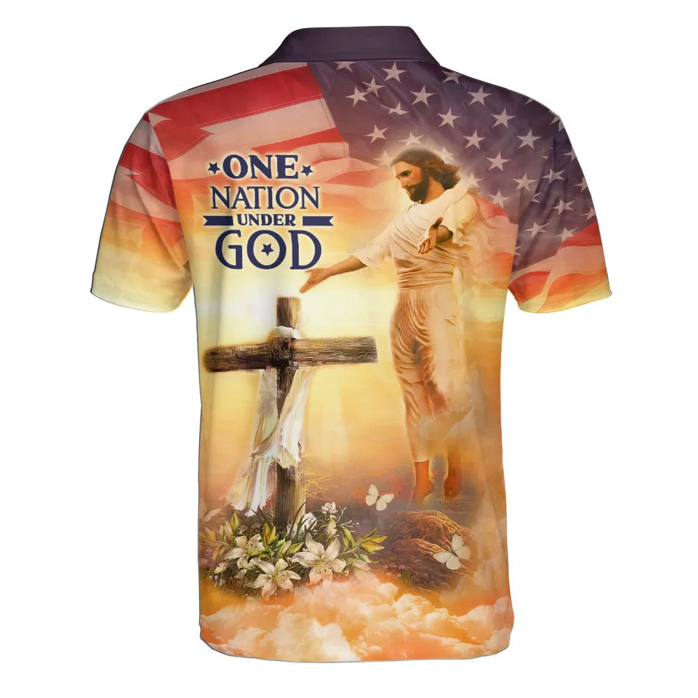 Jesus Christ One Nation Under God Cross Polo Shirt - Christian Shirts & Shorts