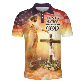 Jesus Christ One Nation Under God Cross Polo Shirt - Christian Shirts & Shorts