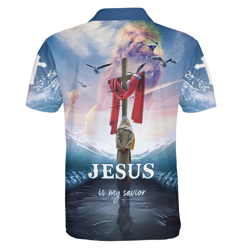 Jesus Is My Savior Lion And Cross Polo Shirt - Christian Shirts & Shorts