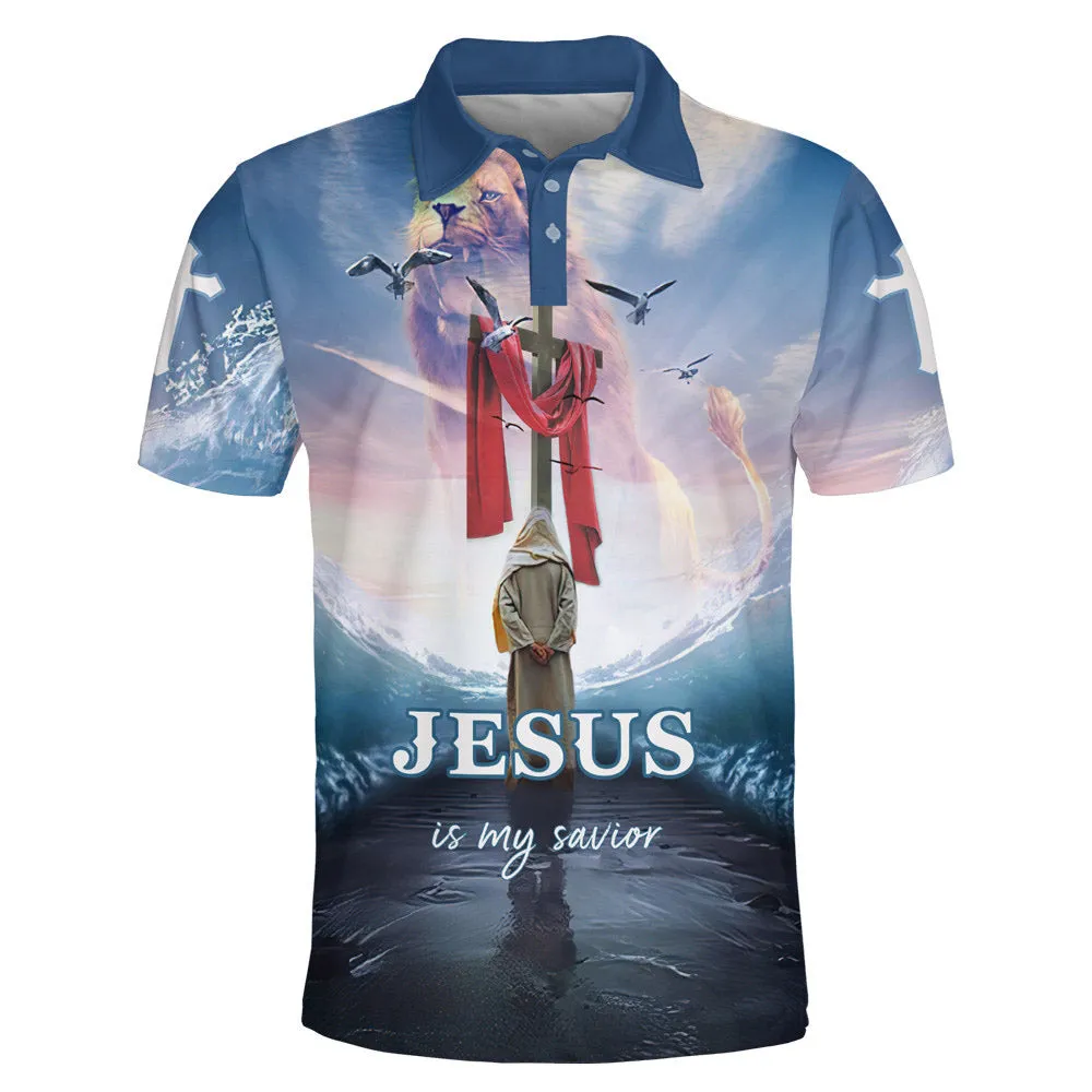 Jesus Is My Savior Lion And Cross Polo Shirt - Christian Shirts & Shorts