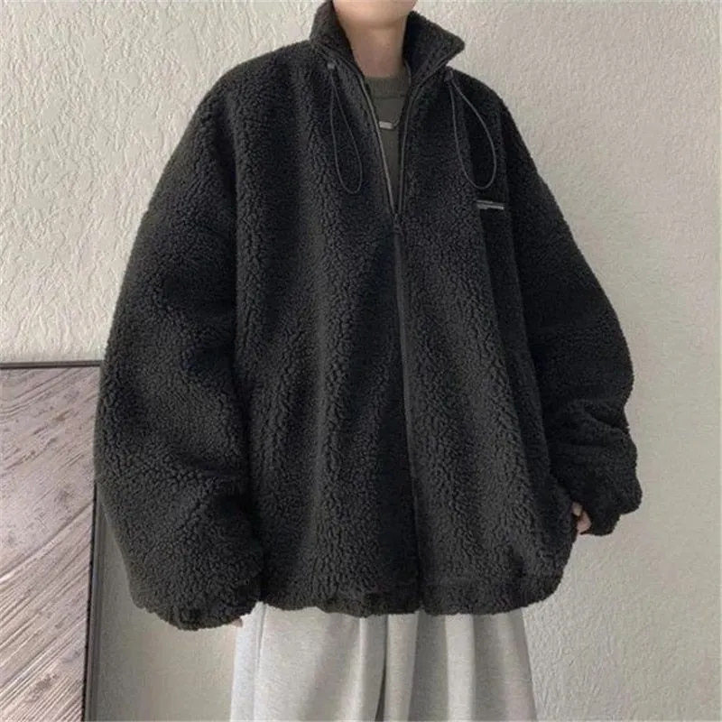 Jinquedai  Winter Warm Coats for Men Leisure Lamb Wool Outerwear Male Loose Zipper Padded Jacket Chic  Trendy Men's Clothing