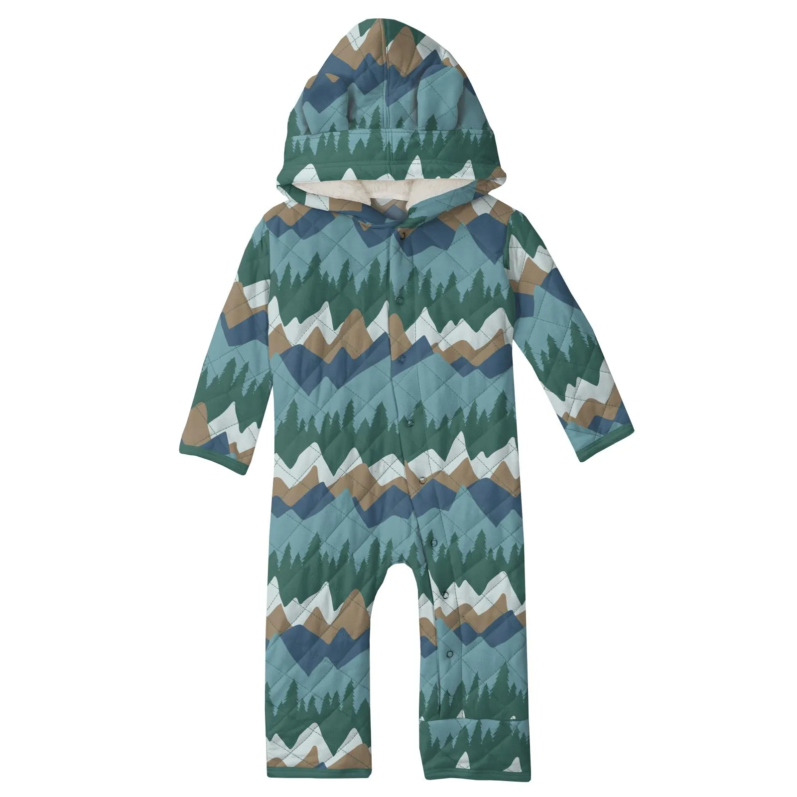 KicKee Pants Glacier Mountains / Fresh Air Camping Quilted Hoodie Coverall w/Sherpa-Lined Hood