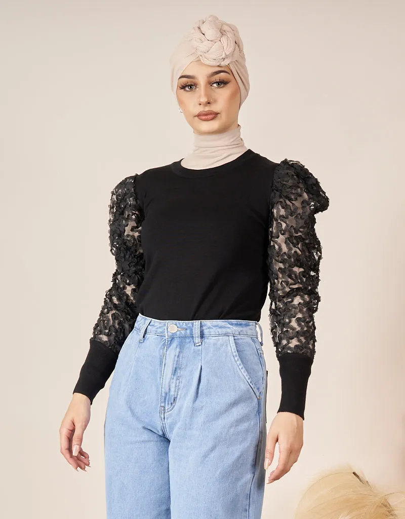 Lace Sleeve Knit Top