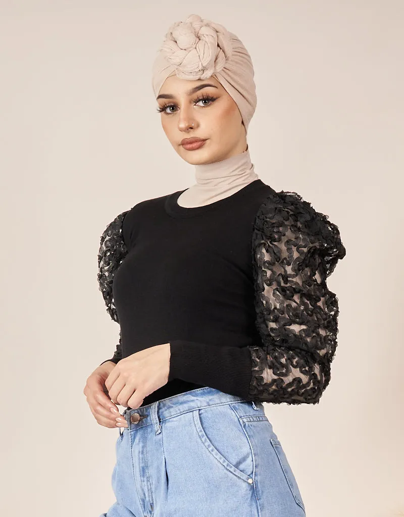 Lace Sleeve Knit Top