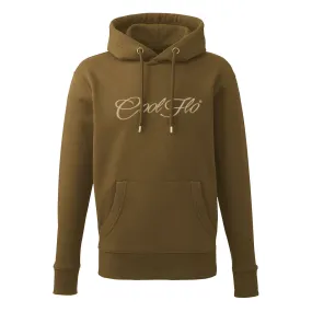 Large Script Embroidered Khaki Hoody