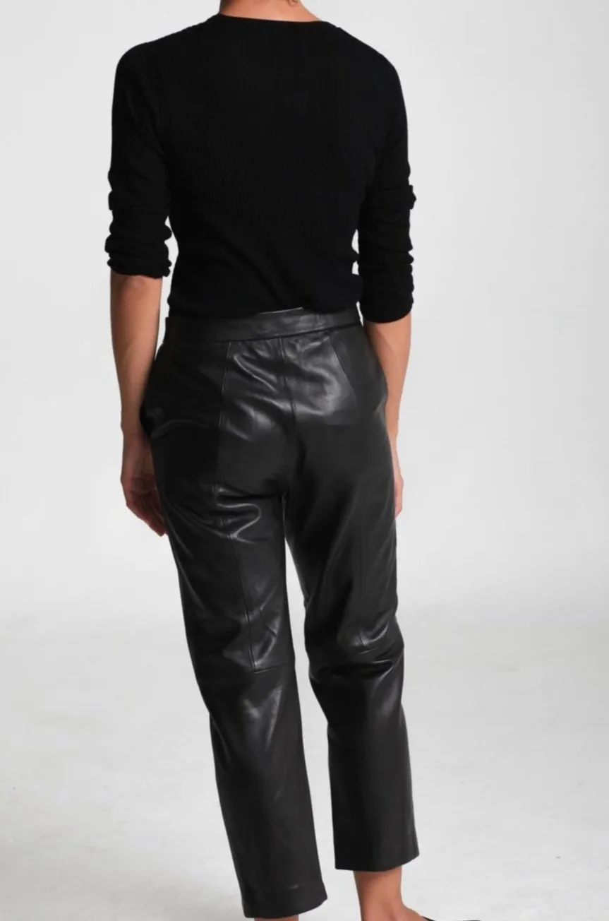 LAUREN TROUSER IN BUTTER SMOOTH ITALIAN LEATHER BLACK