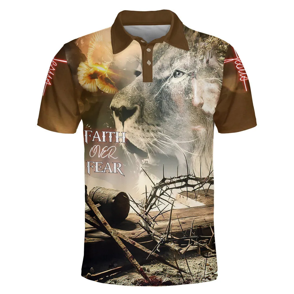 Lion Faith Over Fear Polo Shirt - Christian Shirts & Shorts