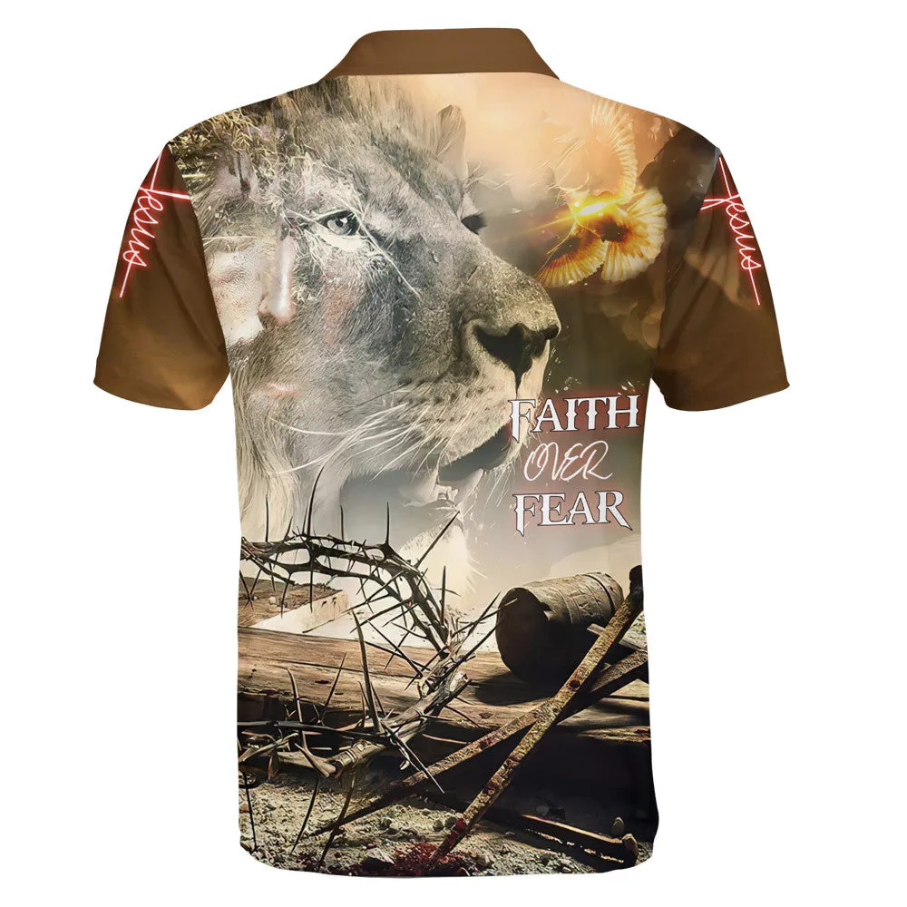 Lion Faith Over Fear Polo Shirt - Christian Shirts & Shorts