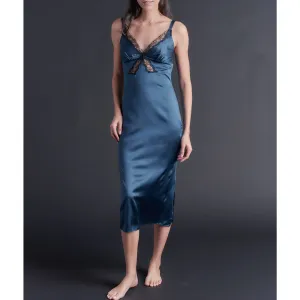 Long Laetitia Slip in Peacock Stretch Silk Charmeuse