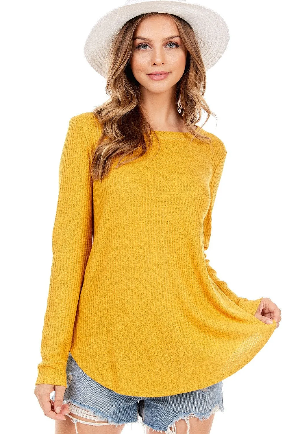 Long Sleeve Waffle Knit Top