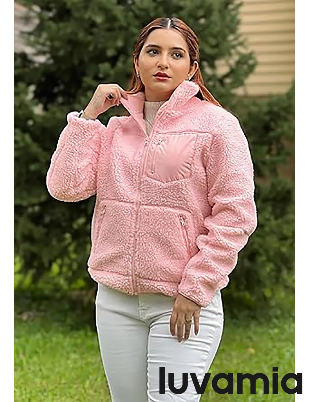 luvamia Jackets for Women Trendy Zip Up Long Sleeve Winter Fall Casual Warm Fleece Coat Jackets with Pockets