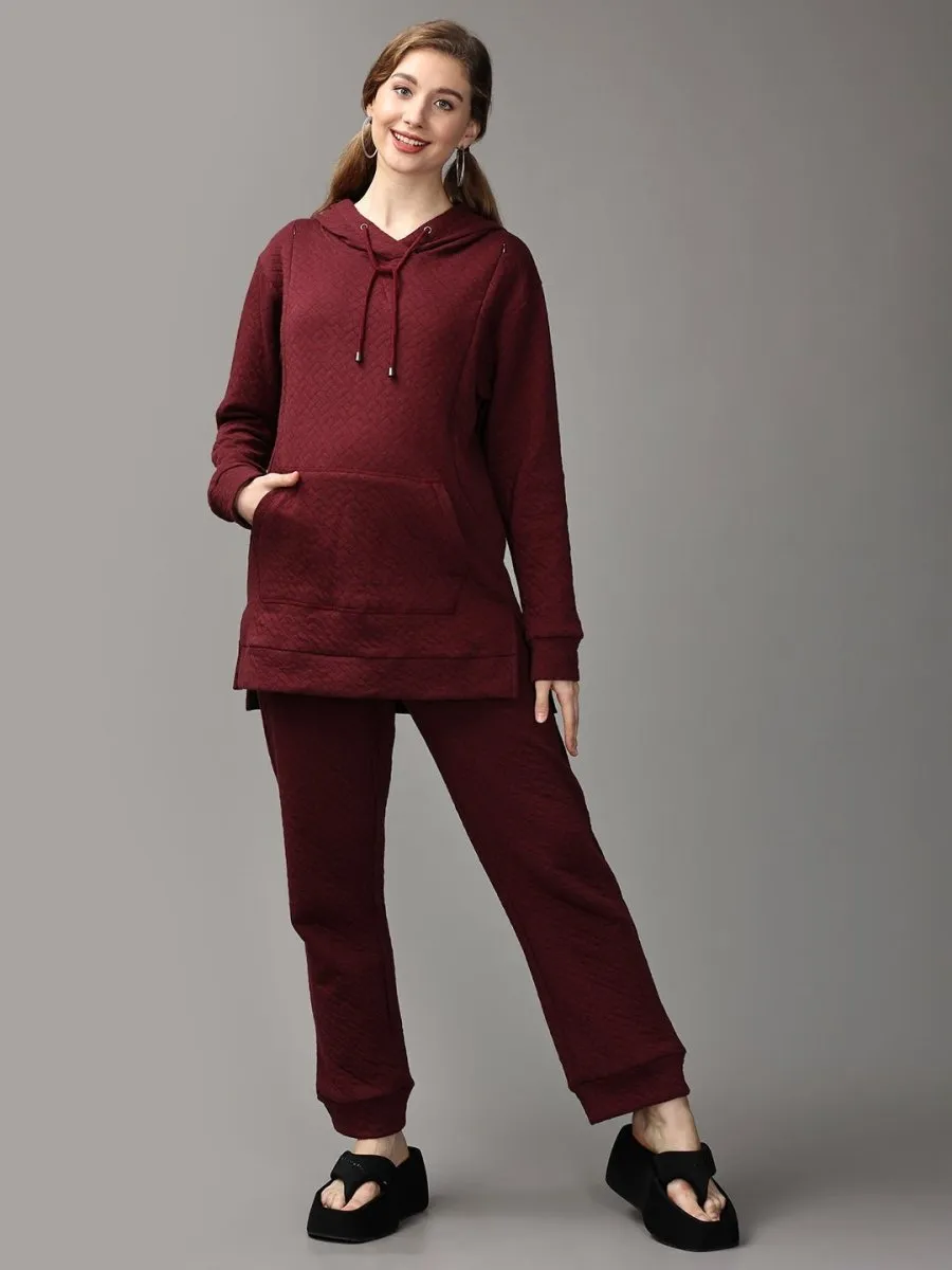 Majesty’s Red Quilted Maternity And Nursing Hoodie Pajama Loungewear Set