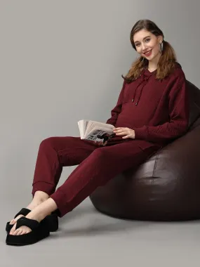 Majesty’s Red Quilted Maternity And Nursing Hoodie Pajama Loungewear Set