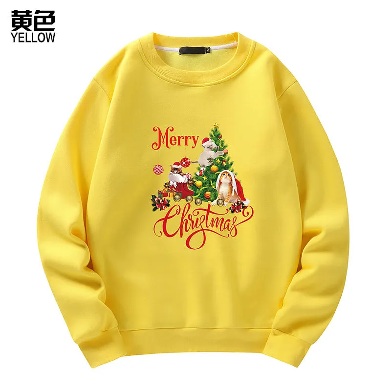 Men's Christmas Cat Print Crew Neck Sweatshirt