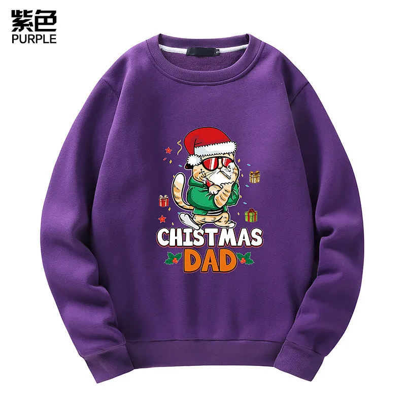 Men's Christmas Cat Print Crew Neck Sweatshirt