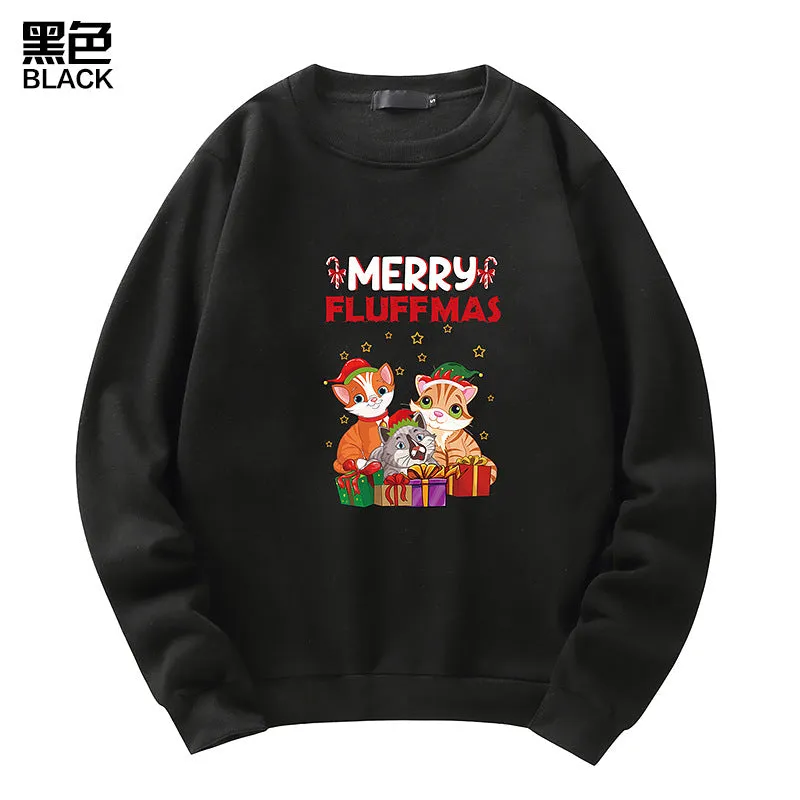 Men's Christmas Cat Print Crew Neck Sweatshirt