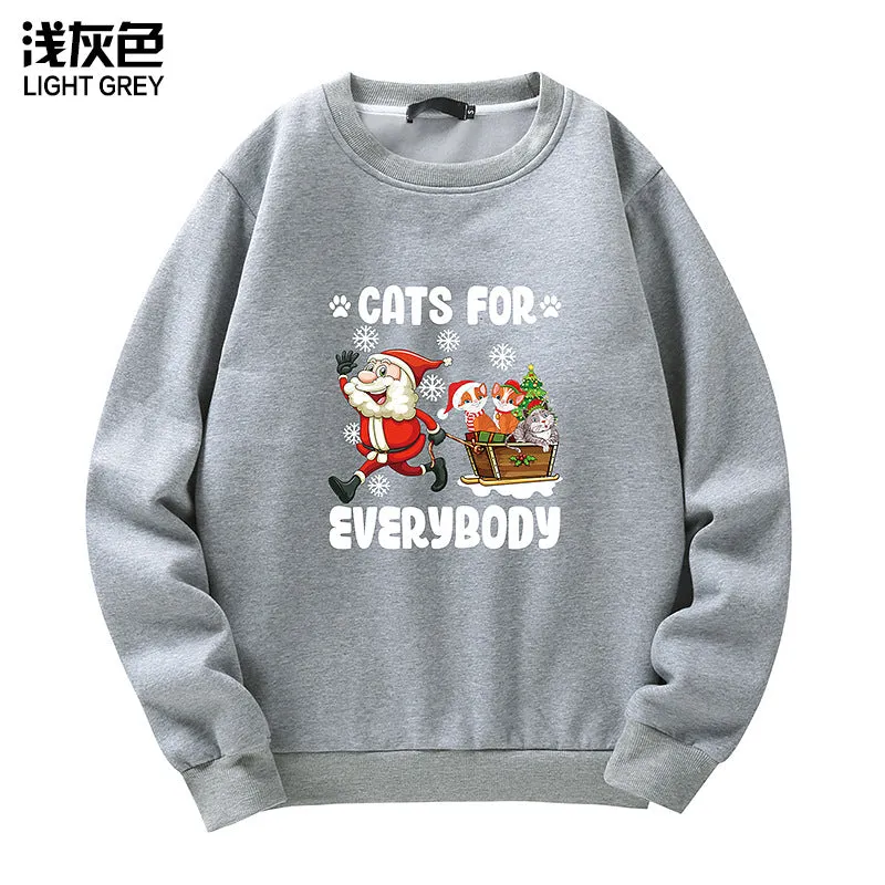 Men's Christmas Cat Print Crew Neck Sweatshirt