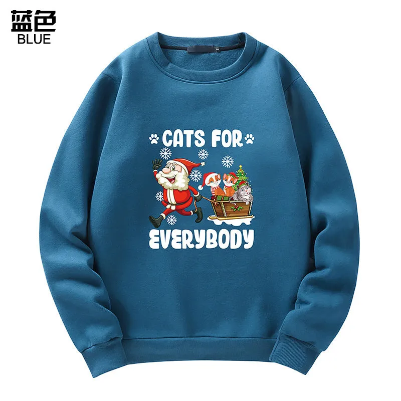 Men's Christmas Cat Print Crew Neck Sweatshirt