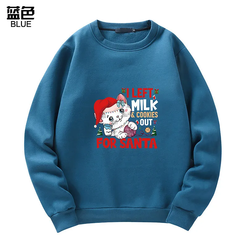 Men's Christmas Cat Print Crew Neck Sweatshirt