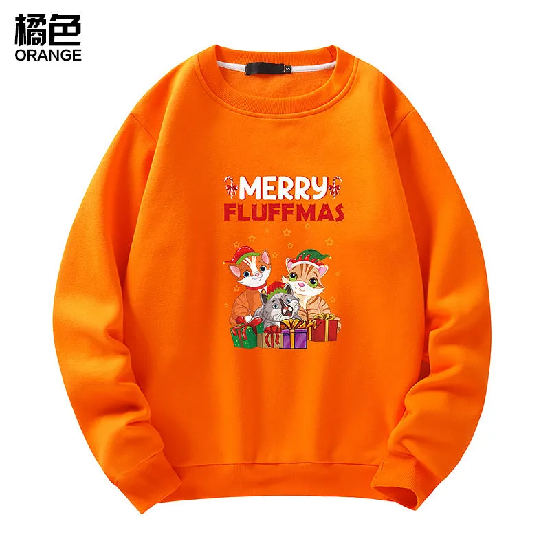 Men's Christmas Cat Print Crew Neck Sweatshirt