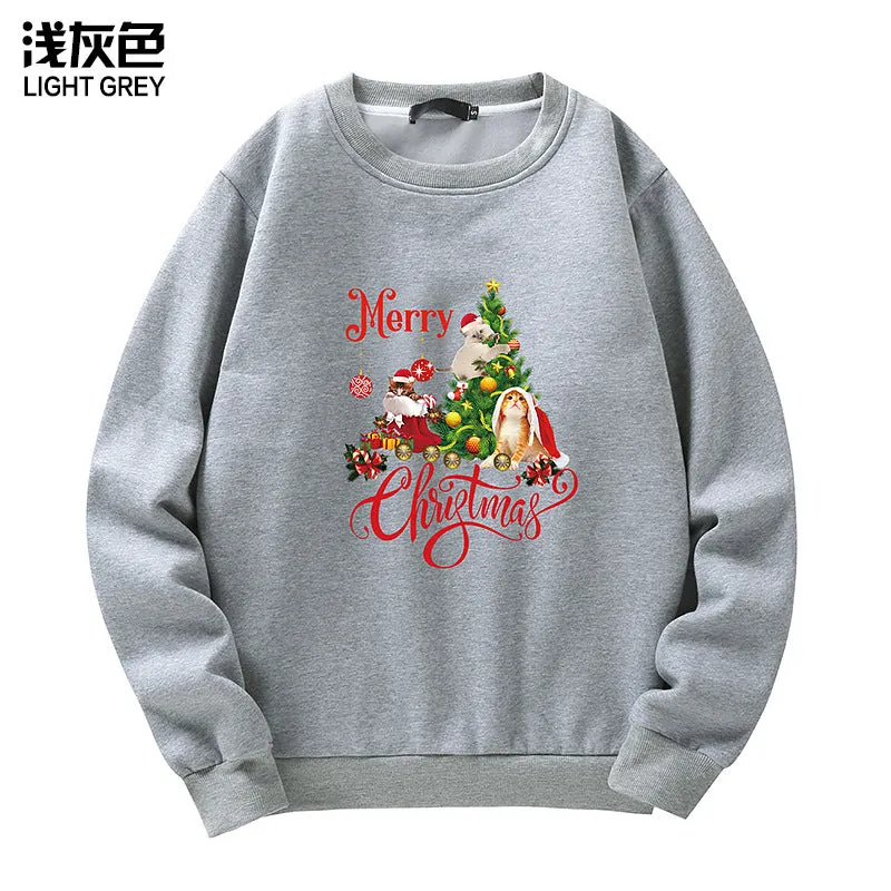 Men's Christmas Cat Print Crew Neck Sweatshirt