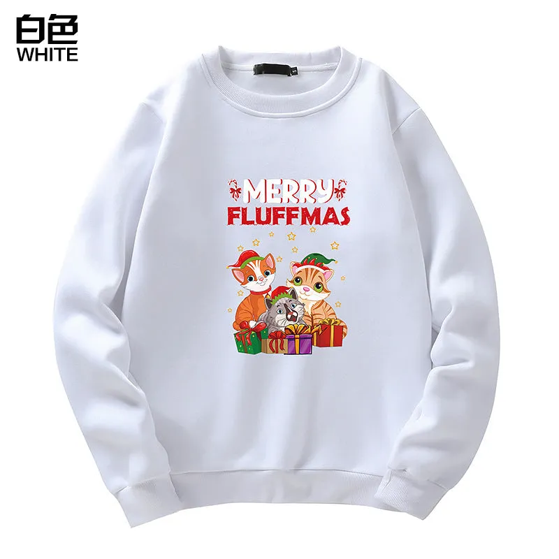 Men's Christmas Cat Print Crew Neck Sweatshirt