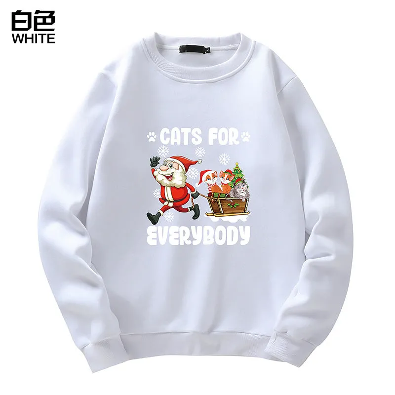 Men's Christmas Cat Print Crew Neck Sweatshirt