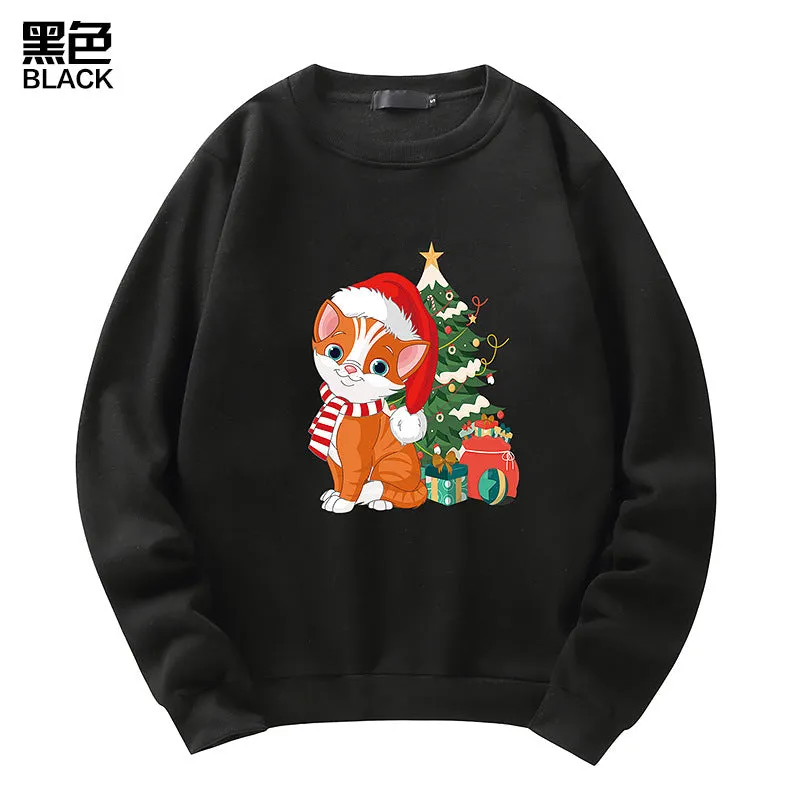 Men's Christmas Cat Print Crew Neck Sweatshirt