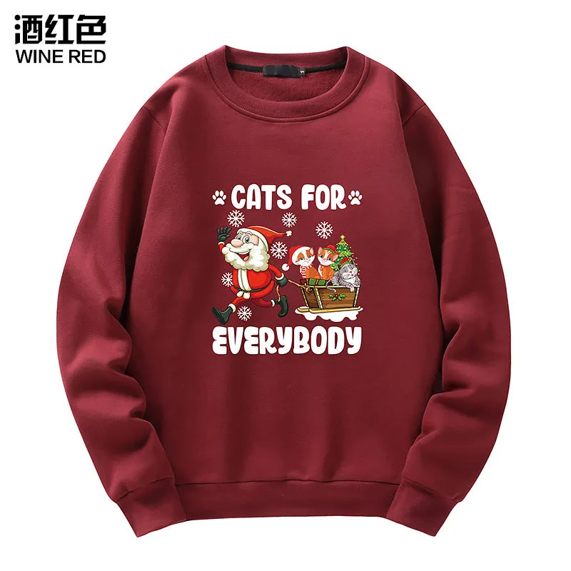 Men's Christmas Cat Print Crew Neck Sweatshirt