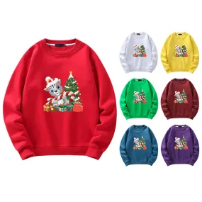 Men's Christmas Cat Print Crew Neck Sweatshirt