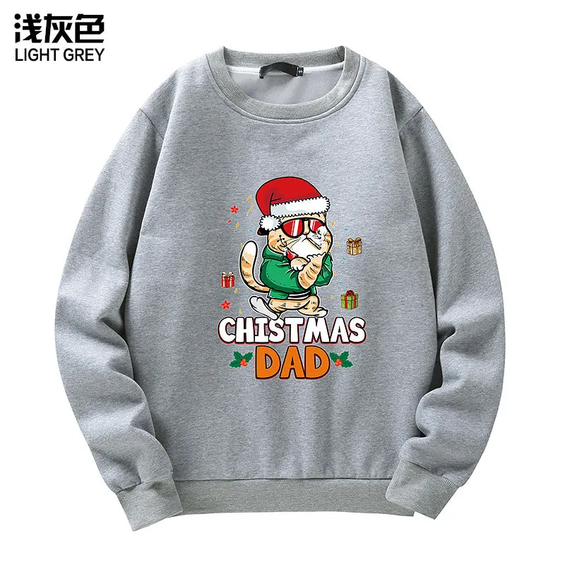 Men's Christmas Cat Print Crew Neck Sweatshirt