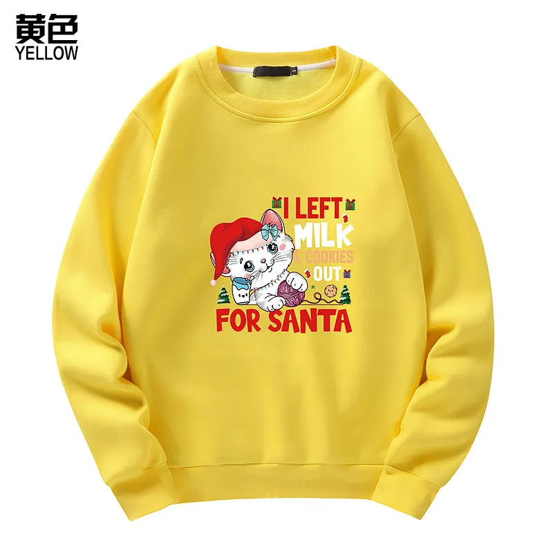 Men's Christmas Cat Print Crew Neck Sweatshirt