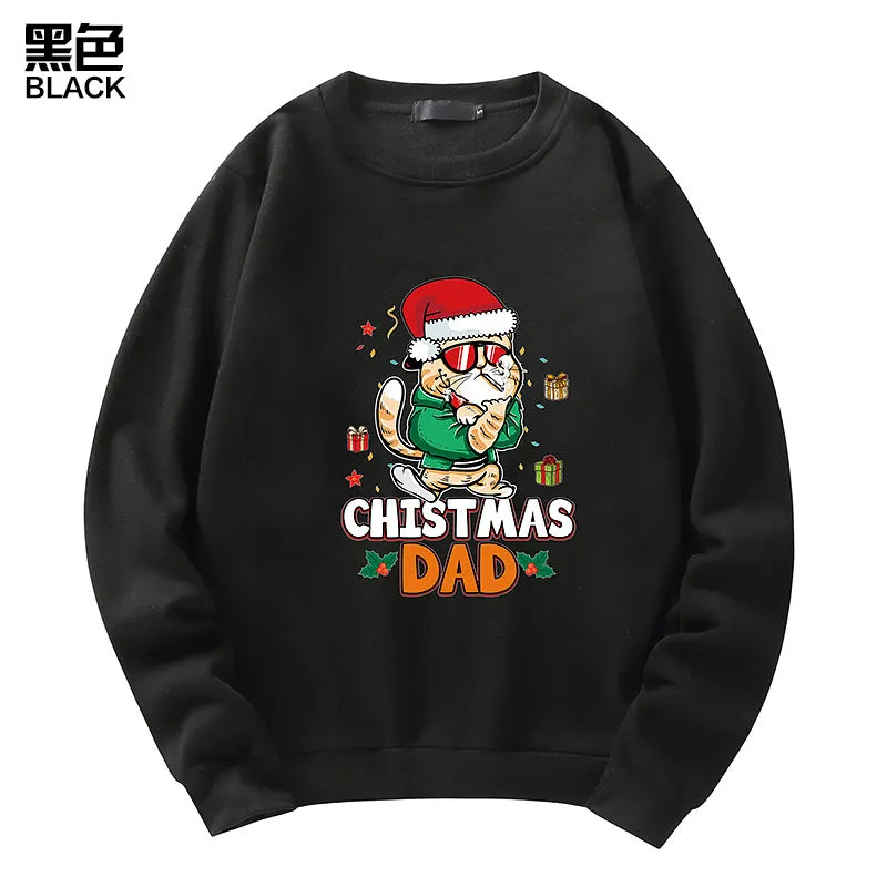 Men's Christmas Cat Print Crew Neck Sweatshirt