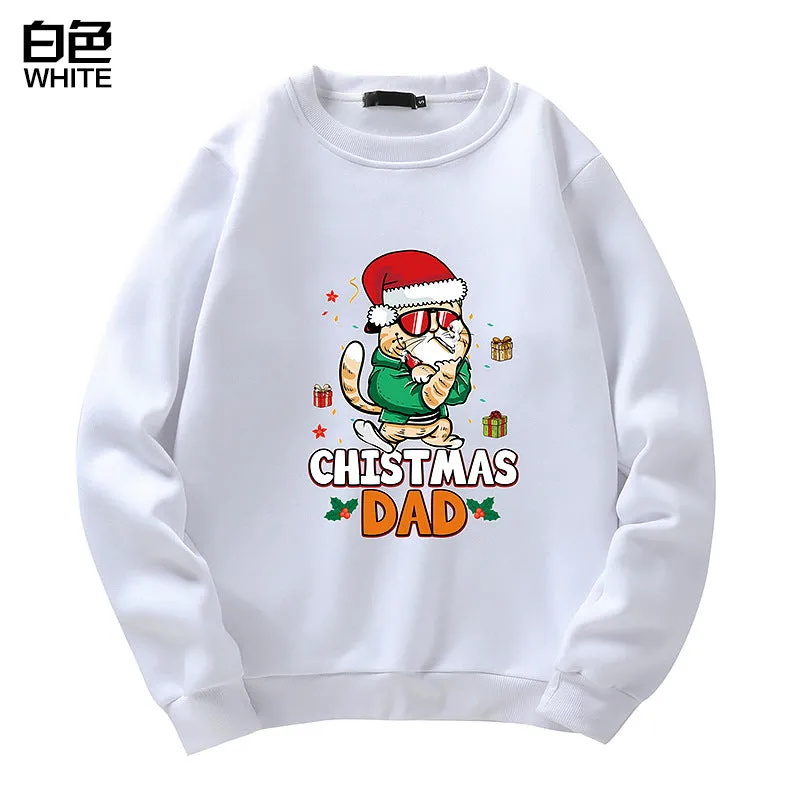 Men's Christmas Cat Print Crew Neck Sweatshirt